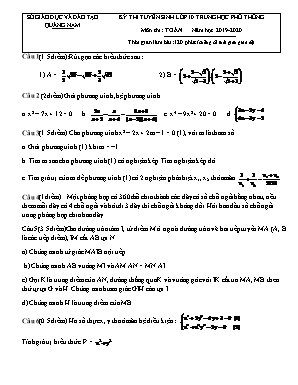 Đề thi thử tuyển sinh vào Lớp 10 THPT môn Toán - Năm học 2019-2020 - Sở giáo dục và đào tạo Quảng Nam