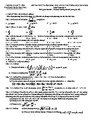 Đề thi thử tuyển sinh vào Lớp 10 THPT môn Toán - Năm học 2019-2020 - Trường THPT Yên Thọ (Có đáp án)