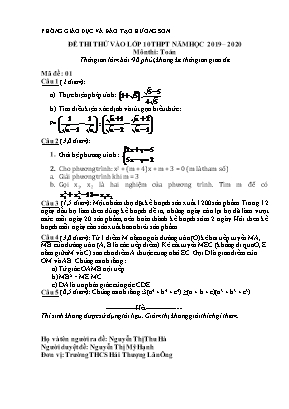 Đề thi thử tuyển sinh vào Lớp 10 THPT môn Toán - Năm học 2019-2020 - Trường THCS Hải Thượng Lãn Ông (Có đáp án)