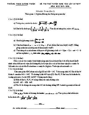 Đề thi thử tuyển sinh vào Lớp 10 THPT môn Toán - Năm học 2019-2020 - Trường THCS Quỳnh Thiện (Có đáp án)