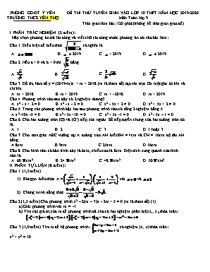 Đề thi thử tuyển sinh vào Lớp 10 THPT môn Toán - Năm học 2019-2020 - Trường THCS Yên Thọ (Có đáp án)