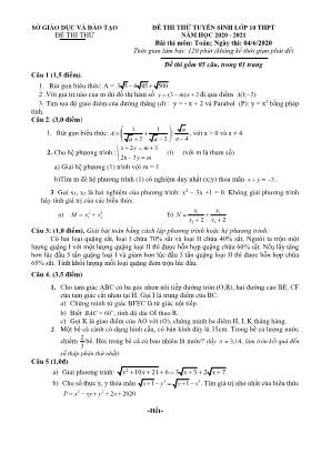 Đề thi thử tuyển sinh vào Lớp 10 THPT môn Toán - Năm học 2020-2021 (Kèm đáp án)