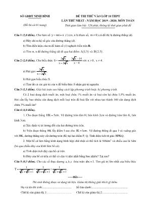 Đề thi thử vào Lớp 10 THPT môn Toán lần thứ nhất - Năm học 2019-2020 - Sở giáo dục và đào tạo Ninh Bình