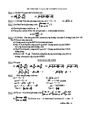 Đề thi thử vào Lớp 10 THPT môn Toán năm 2019 (Có lời giải chi tiết)