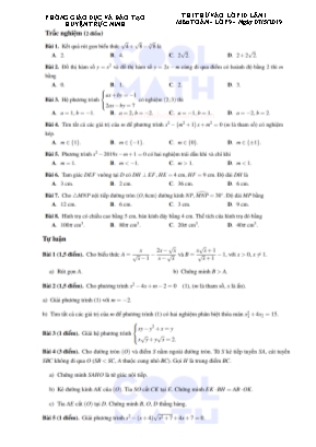 Đề thi thử vào Lớp 10 THPT môn Toán - Năm học 2018-2019 - Phòng giáo dục và đào tạo huyện Trực Ninh (Có đáp án)