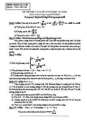 Đề thi thử vào Lớp 10 THPT môn Toán - Năm học 2018-2019 - Trường THCS Phú Thị (Có đáp án)