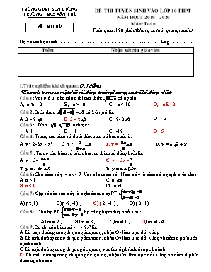 Đề thi thử vào Lớp 10 THPT môn Toán - Năm học 2019-2020 - Trường THCS Văn Phú (Có đáp án)