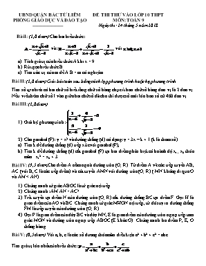 Đề thi thử vào Lớp 10 THPT môn Toán - Phòng giáo dục và đào tạo Bắc Từ Liêm