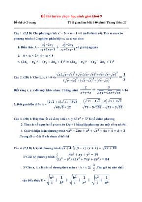 Đề thi tuyển chọn học sinh giỏi môn Toán Khối 9 (Có đáp án)