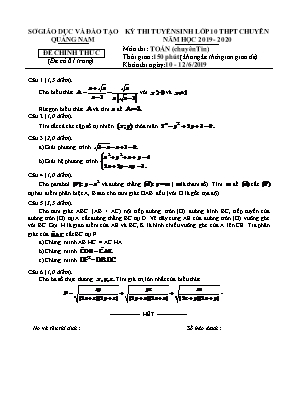 Đề thi tuyển sinh Lớp 10 THPT chuyên môn Toán - Năm học 2019-2020 - Sở giáo dục và đào tạo Quảng Nam
