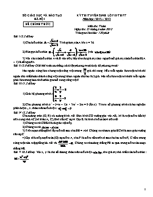 Đề thi tuyển sinh Lớp 10 THPT môn Toán - Năm học 2012-2013 - Sở giáo dục và đào tạo Hà Nội (Có đáp án)