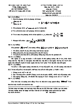 Đề thi tuyển sinh vào Lớp 10 môn Toán - Năm học 2019-2020 - Sở giáo dục và đào tạo tỉnh Tiền Giang (Có đáp án)