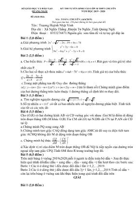 Đề thi tuyển sinh vào Lớp 10 THPT chuyên môn Toán (Chung) - Năm học 2019-2020 - Sở giáo dục và đào tạo Quảng Ngãi (Có đáp án)