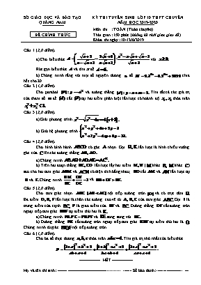 Đề thi tuyển sinh vào Lớp 10 THPT chuyên môn Toán (Chuyên) - Năm học 2019-2020 - Sở giáo dục và đào tạo Quảng Nam
