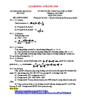 Đề thi tuyển sinh vào Lớp 10 THPT môn Toán - Năm học 2010-2011 - Sở giáo dục và đào tạo Hà Nam