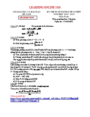 Đề thi tuyển sinh vào Lớp 10 THPT môn Toán - Năm học 2012-2013 - Sở giáo dục và đào tạo Hà Nam