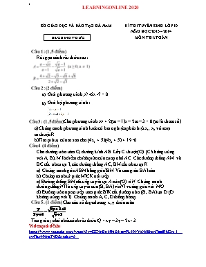 Đề thi tuyển sinh vào Lớp 10 THPT môn Toán - Năm học 2013-2014 - Sở giáo dục và đào tạo Hà Nam