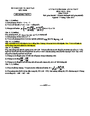 Đề thi tuyển sinh vào Lớp 10 THPT môn Toán - Năm học 2015-2016 - Sở giáo dục và đào tạo tỉnh Bắc Ninh (Có đáp án)