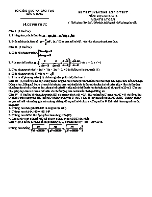 Đề thi tuyển sinh vào Lớp 10 THPT môn Toán - Năm học 2015-2016 - Sở giáo dục và đào tạo tỉnh Bắc Giang (Có đáp án)