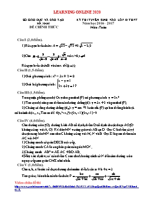 Đề thi tuyển sinh vào Lớp 10 THPT môn Toán - Năm học 2016-2017 - Sở giáo dục và đào tạo Hà Nam