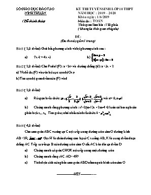 Đề thi tuyển sinh vào Lớp 10 THPT môn Toán - Năm học 2019-2020 - Sở giáo dục và đào tạo Ninh Thuận