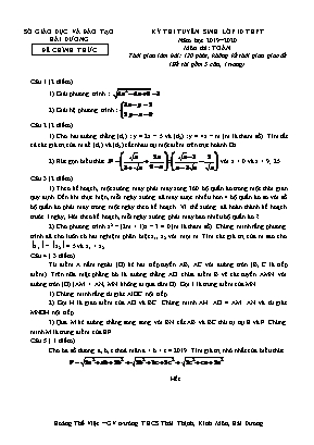 Đề thi tuyển sinh vào Lớp 10 THPT môn Toán - Năm học 2019-2020 - Sở GD và ĐT Hải Dương (Có đáp án)