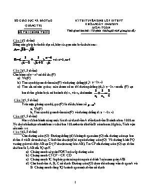 Đề thi tuyển sinh vào Lớp 10 THPT môn Toán - Năm học 2019-2020 - Sở giáo dục và đào tạo Quảng Trị