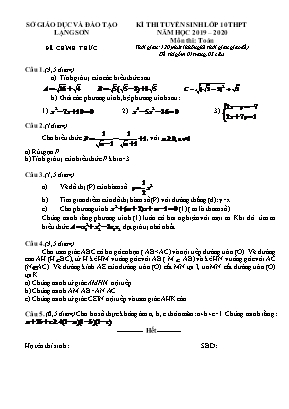 Đề thi tuyển sinh vào Lớp 10 THPT môn Toán - Năm học 2019-2020 - Sở giáo dục và đào tạo Lạng Sơn