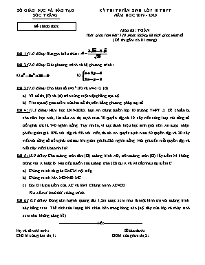 Đề thi tuyển sinh vào Lớp 10 THPT môn Toán - Năm học 2019-2020 - Sở giáo dục và đào tạo Sóc Trăng