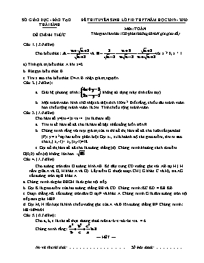 Đề thi tuyển sinh vào Lớp 10 THPT môn Toán - Năm học 2019-2020 - Sở giáo dục và đào tạo Thái Bình