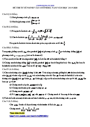 Đề thi tuyển sinh vào Lớp 10 THPT môn Toán - Năm học 2019-2020 - Sở giáo dục và đào tạo Hà Nam
