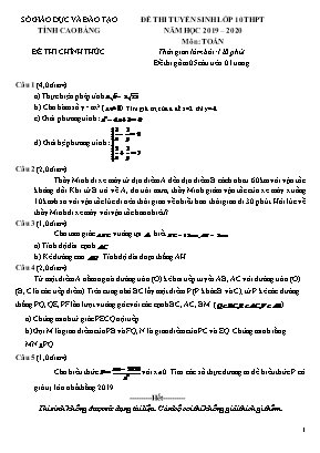 Đề thi tuyển sinh vào Lớp 10 THPT môn Toán - Năm học 2019-2020 - Sở giáo dục và đào tạo Cao Bằng