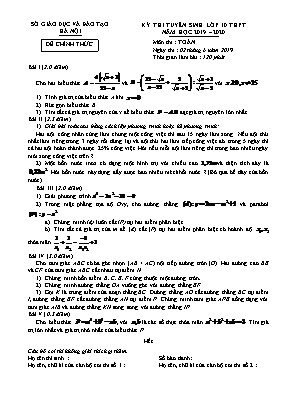 Đề thi tuyển sinh vào Lớp 10 THPT môn Toán - Năm học 2019-2020 - Sở giáo dục và đào tạo Hà Nội (Có đáp án)