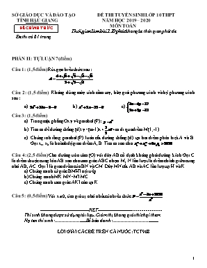 Đề thi tuyển sinh vào Lớp 10 THPT môn Toán - Năm học 2019-2020 - Sở giáo dục và đào tạo tỉnh Hậu Giang