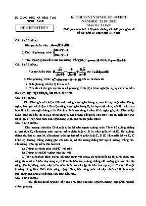 Đề thi tuyển sinh vào Lớp 10 THPT môn Toán - Năm học 2019-2020 - Sở giáo dục và đào tạo Ninh Bình
