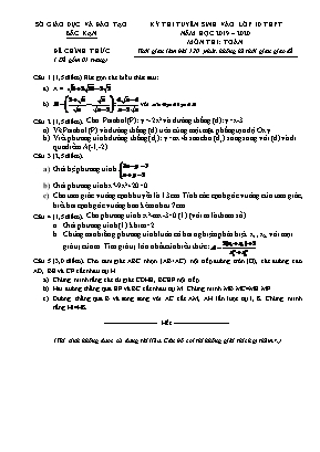 Đề thi tuyển sinh vào Lớp 10 THPT môn Toán - Năm học 2019-2020 - Sở giáo dục và đào tạo Bắc Kạn