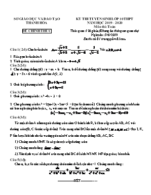 Đề thi tuyển sinh vào Lớp 10 THPT môn Toán - Năm học 2019-2020 - Sở giáo dục và đào tạo tỉnh Thanh Hóa