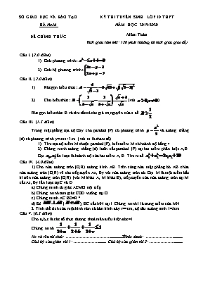 Đề thi tuyển sinh vào Lớp 10 THPT môn Toán - Năm học 2019-2020 - Sở giáo dục và đào tạo tỉnh Hà Nam