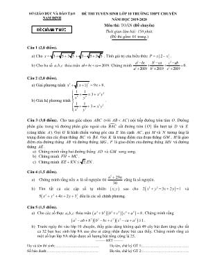 Đề thi tuyển sinh vào Lớp 10 trường THPT chuyên môn Toán - Năm học 2019-2020 - Sở giáo dục và đào tạo Nam Định