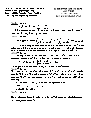 Đề thi tuyển sinh vào THPT môn Toán Lớp 9 - Năm học 2017-2018 - Nguyễn Hợp Cường (Có đáp án)