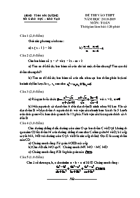 Đề thi vào Lớp 10 THPT môn Toán - Năm học 2018-2019 - Sở giáo dục và đào tạo tỉnh Hải Dương (Có đáp án)