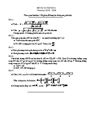 Đề tự luyện môn Toán Lớp 9 - Đề số 1 - Năm học 2019-2020
