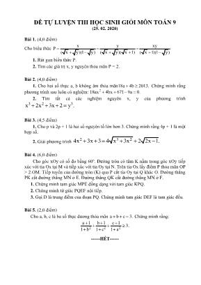Đề tự luyện thi học sinh giỏi môn Toán 9 (Ngày 25. 02. 2020)