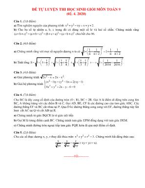 Đề tự luyện thi học sinh giỏi môn Toán Lớp 9 (Ngày 02. 04. 2020)