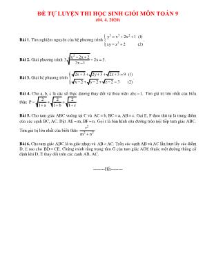 Đề tự luyện thi học sinh giỏi môn Toán Lớp 9 (Ngày 04. 04. 2020) - Nguyễn Tấn Ngọc