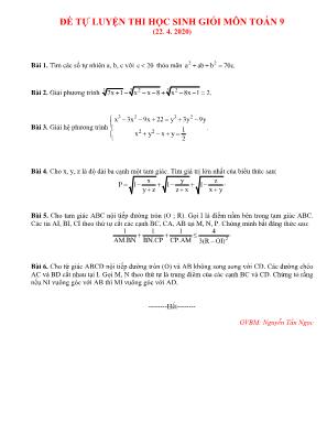 Đề tự luyện thi học sinh giỏi môn Toán Lớp 9 (Ngày 22. 04. 2020)