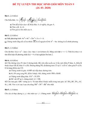 Đề tự luyện thi học sinh giỏi môn Toán Lớp 9 (Ngày 24. 03. 2020) - Nguyễn Tấn Ngọc