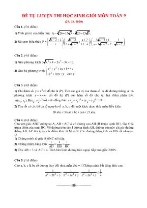 Đề tự luyện thi học sinh giỏi môn Toán Lớp 9 (Ngày 29. 03. 2020)