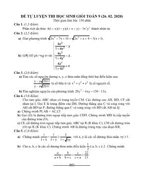 Đề tự luyện thi học sinh giỏi Toán Lớp 9 (Ngày 26. 02. 2020)