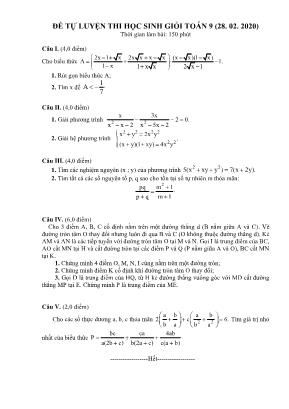 Đề tự luyện thi học sinh giỏi Toán Lớp 9 (Ngày 28. 02. 2020)